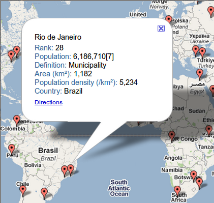 Your map markers will contain the data and labels from the spreadsheet.